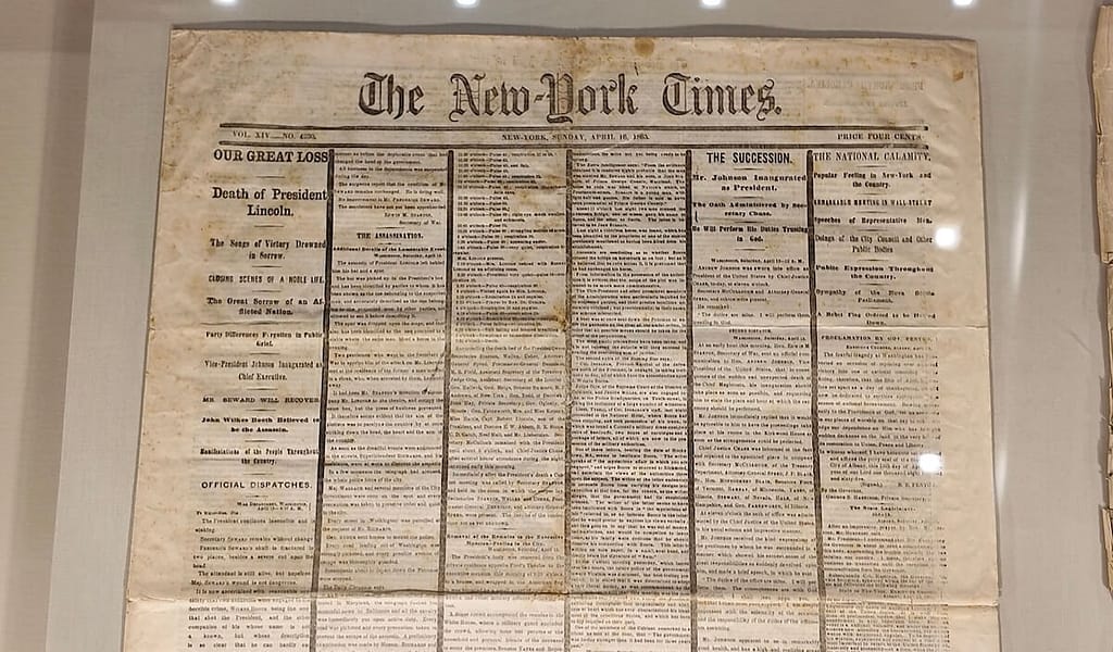A New York Times article announcing President Lincoln's Death