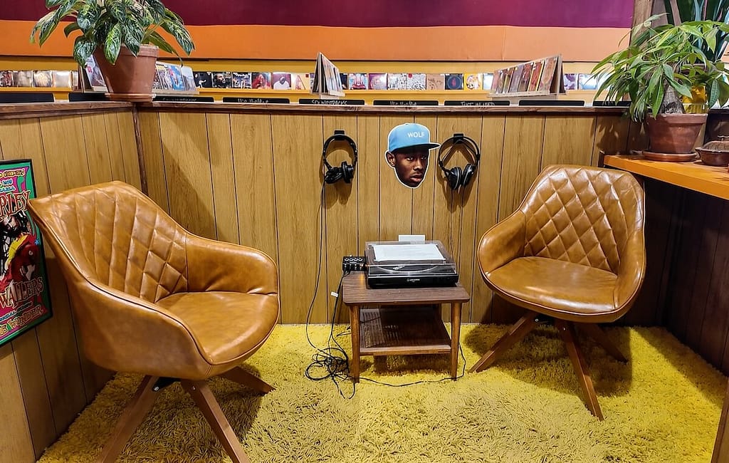 A listening corner in a Fountain Square record shop.