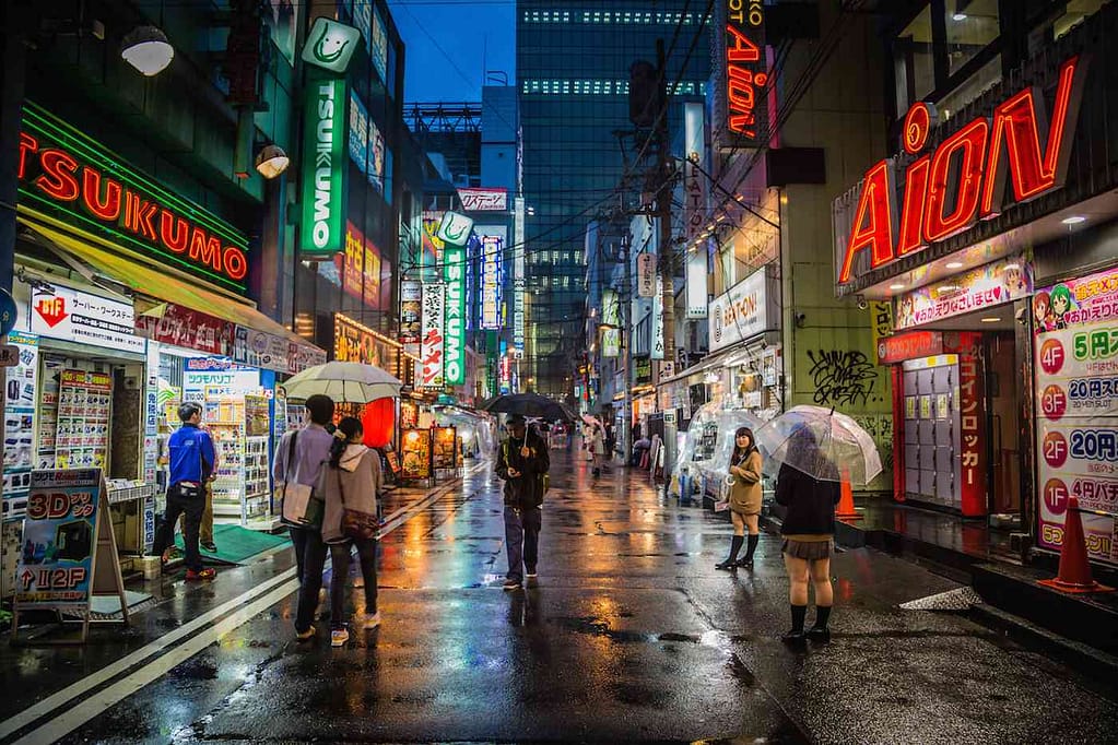 Rainy street in Akihabara, Tokyo