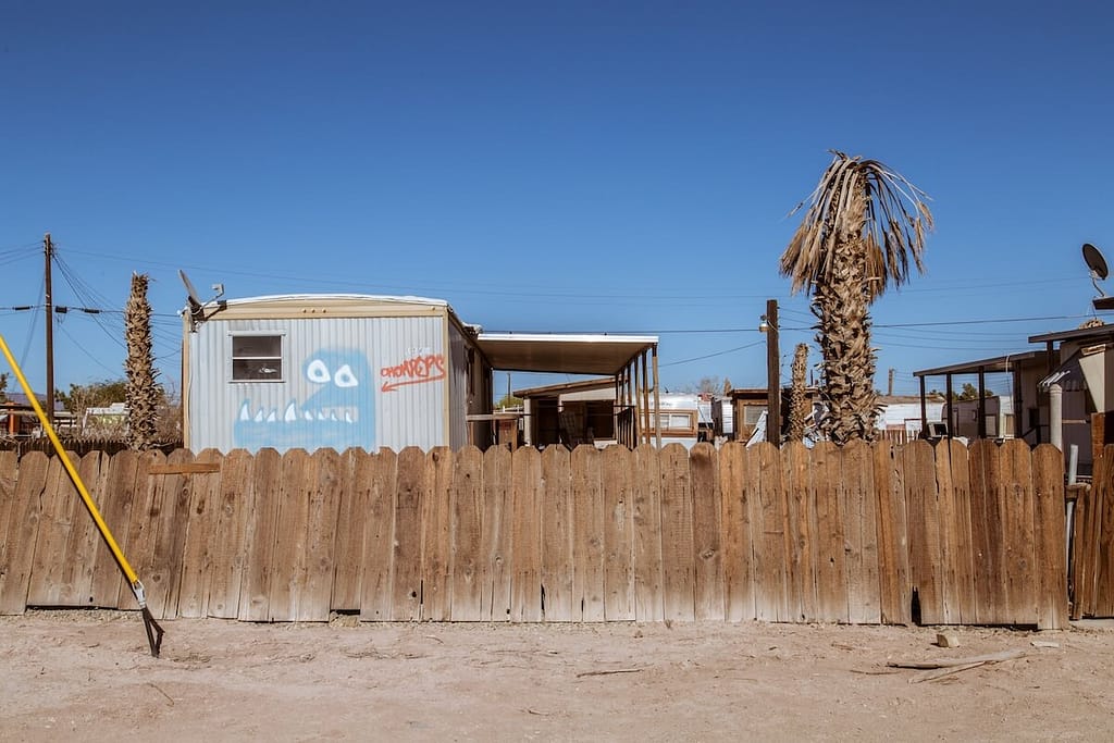 More Bombay Beach art alongside houses