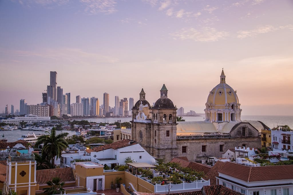 Skyline of Old and New Cartagena, Colombia.