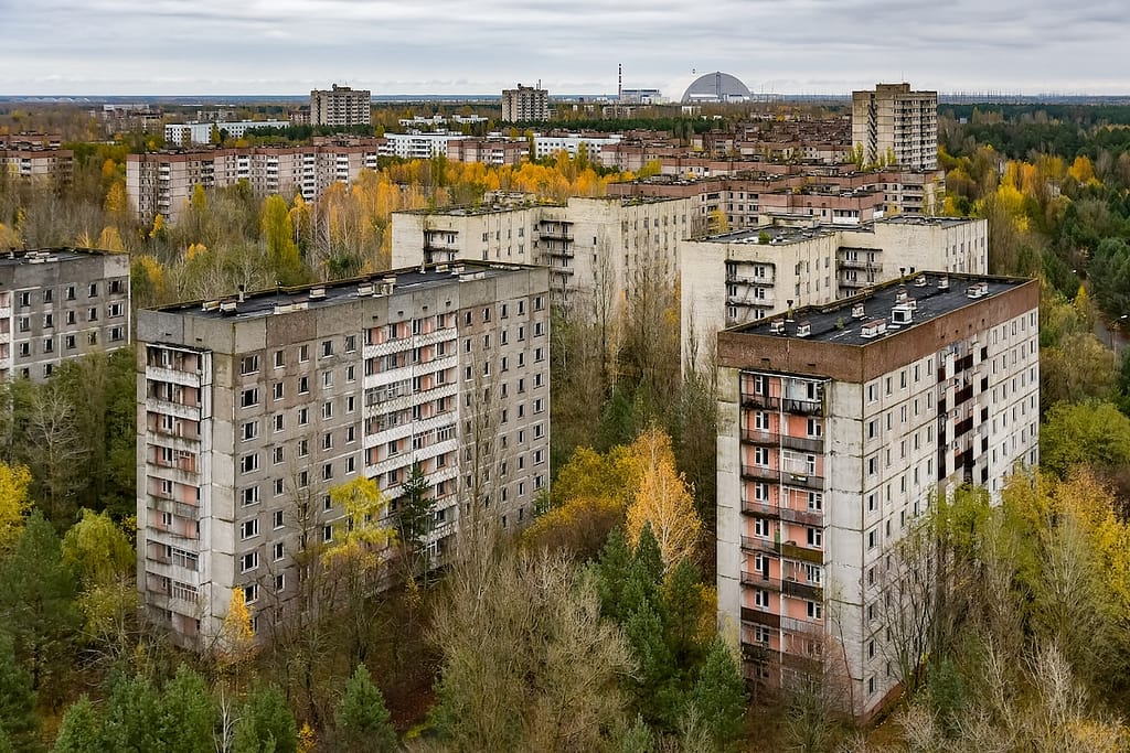The town of Pripyat in Ukraine, left over from the Chernobyl disaster.