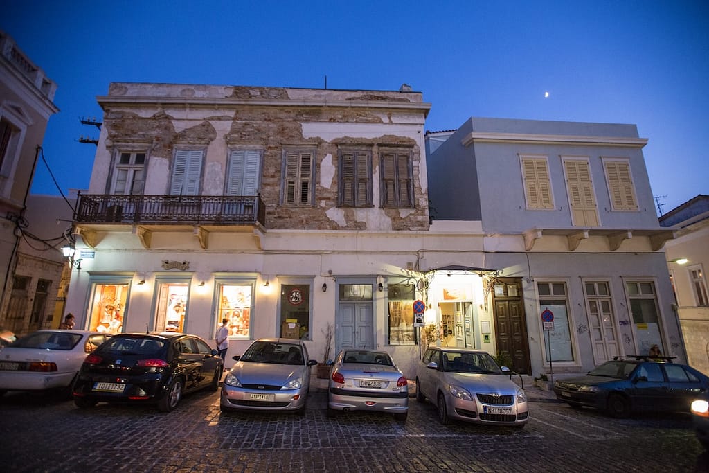 Aging neoclassical architecture in Ermoupoli on Syros island.