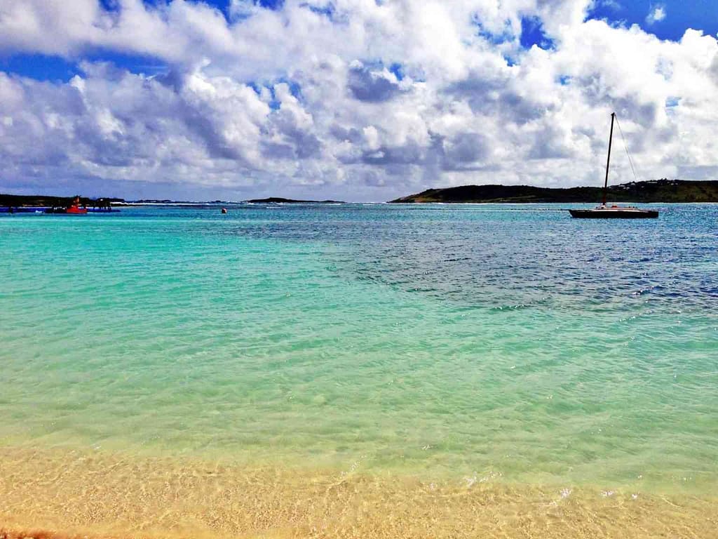 The clear, blue waters of Le Galion Beach in St. Maarten.