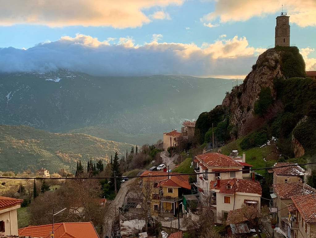 The town of Arachova, a popular winter ski town for local Greeks.