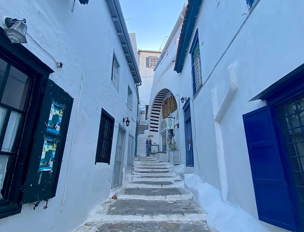 One of the many beautiful alleys snaking their way through Hydra's main town