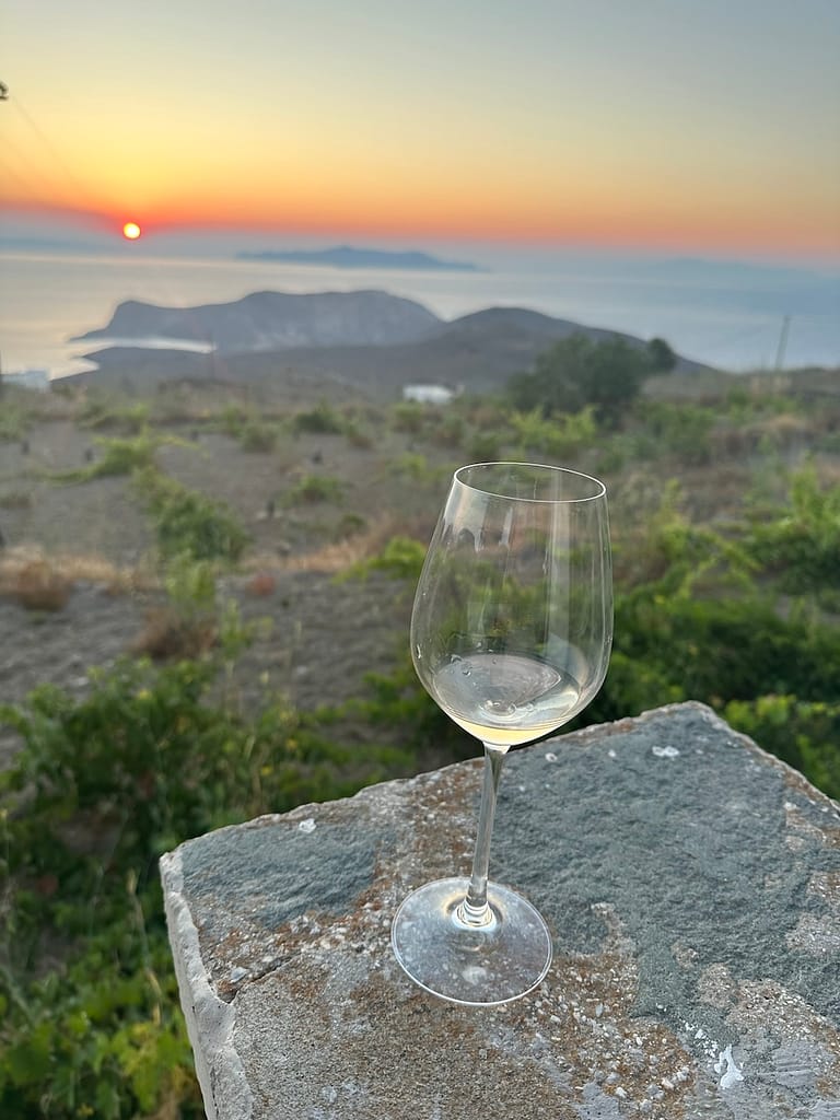 Glass of wine at Chatzakis Winery in the upper, less explored part of Syros island.