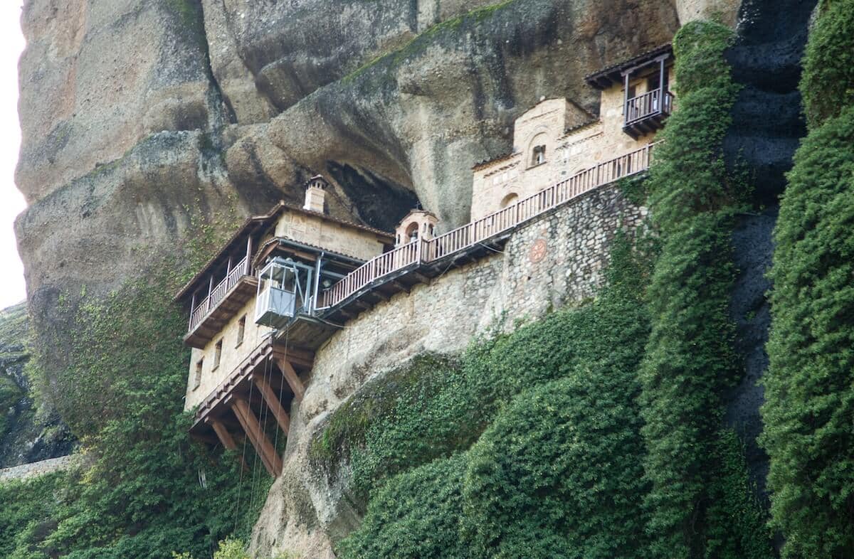 Meteora monastery with an elevator for the monks.