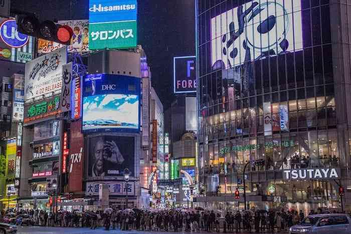 The famously busy crossing of Shibuya in Tokyo.