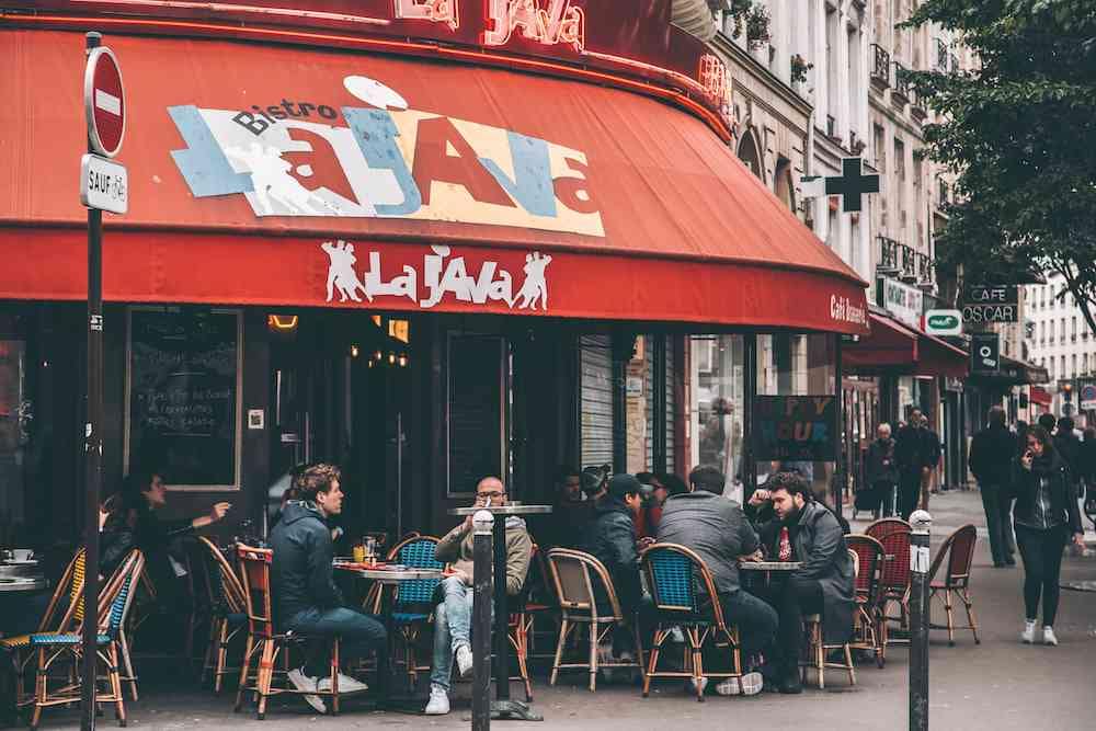 Bistro La Java in Paris, one of the many cool cafes you can sit outside for hours in the city.