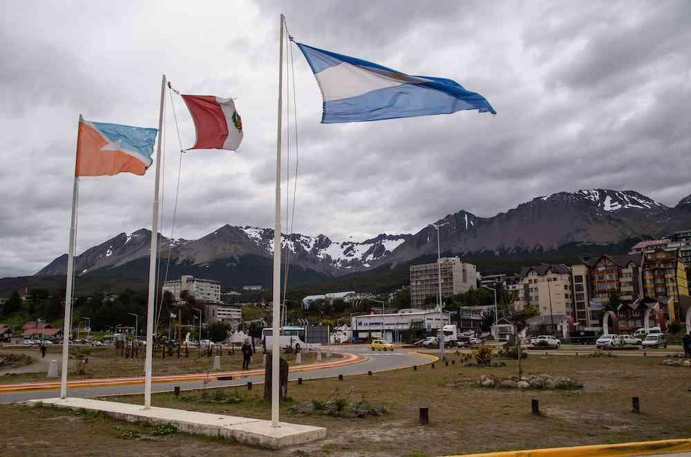 Ushuaia flags and mountains