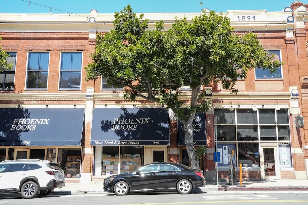 Storefronts and trees in downtown SLO