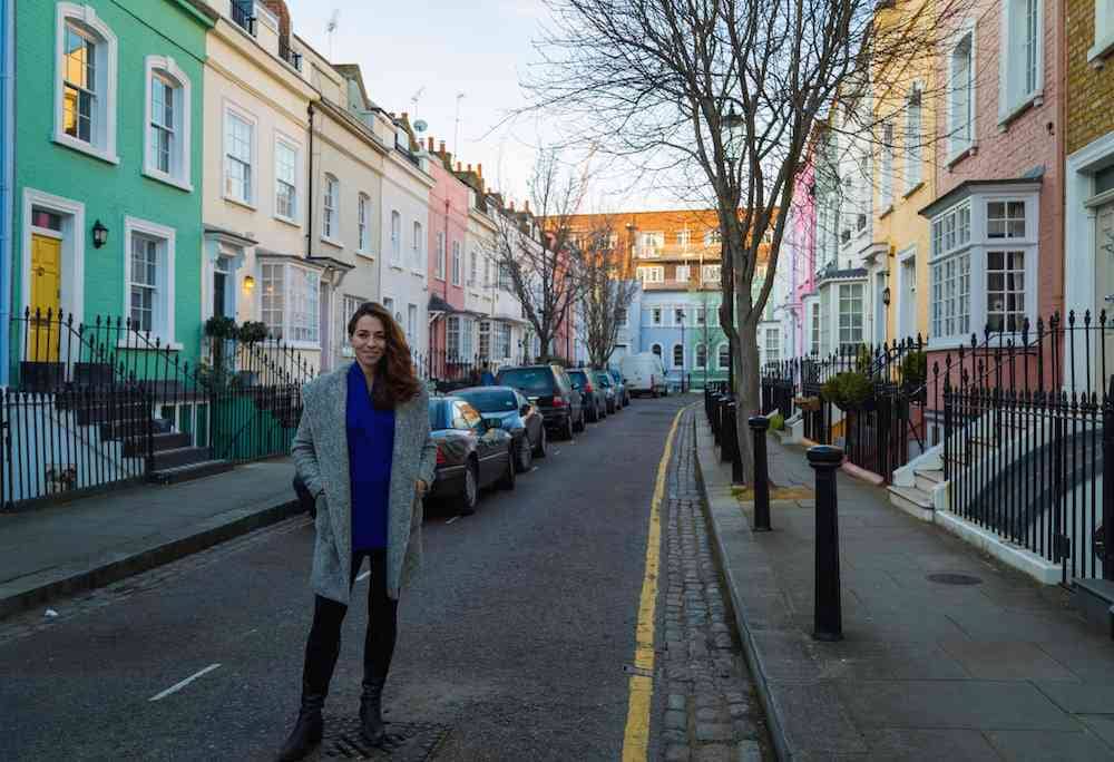 Exploring London - colorful Bywater Road in Chelsea.