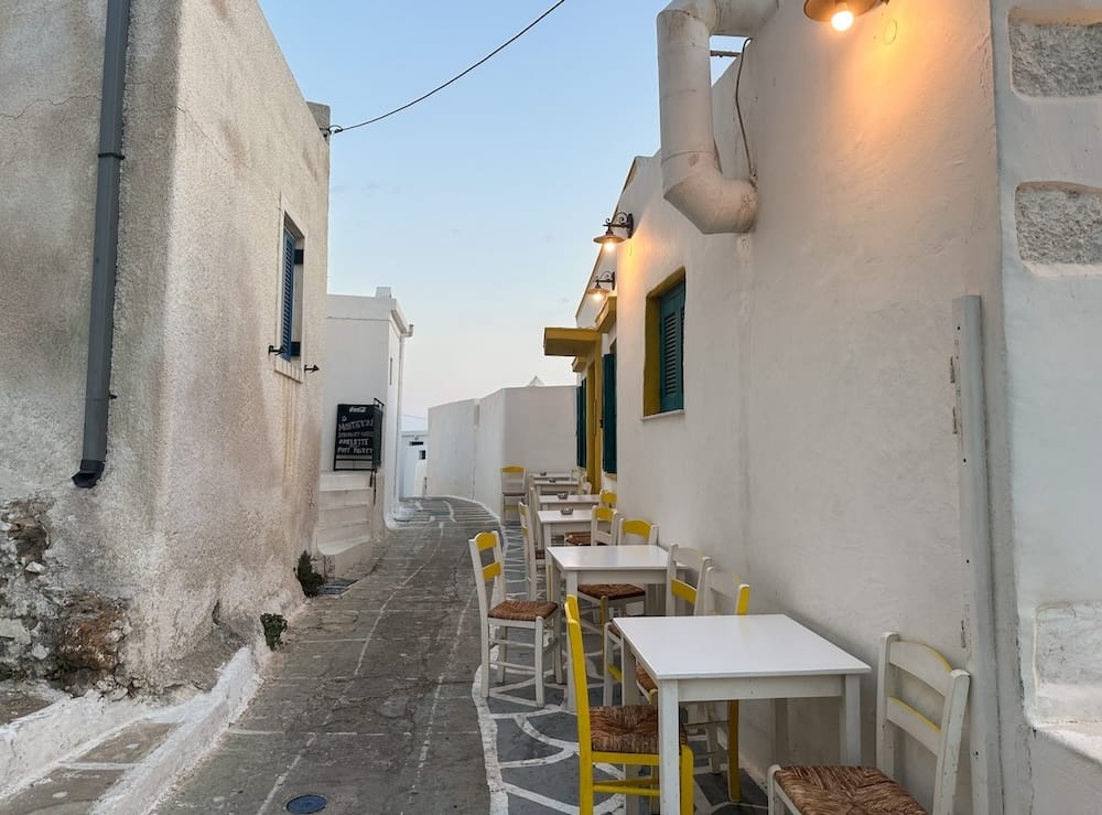 The whitewashed houses and alleys of Serifos' Chora.