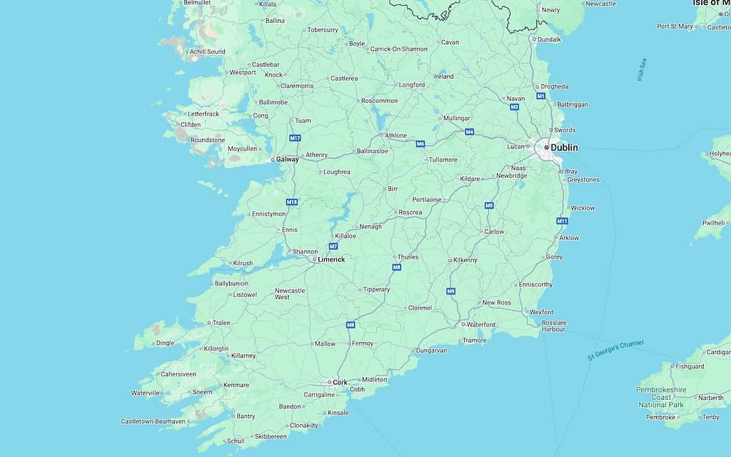 Partial map of Ireland and the Wild Atlantic Way