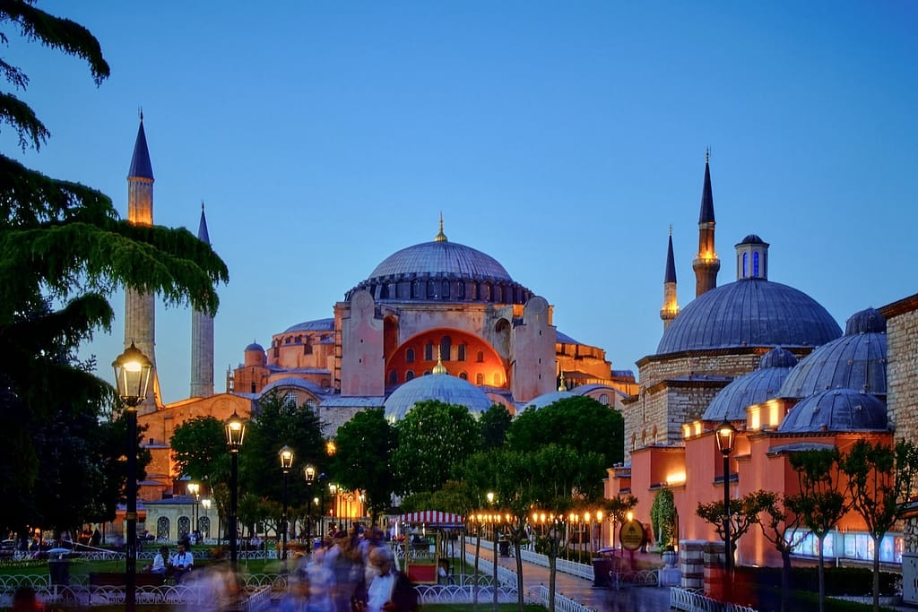 Hagia Sophia at blue hour in Istanbul.