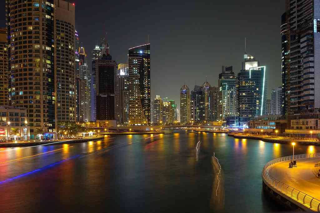 Dubai Marina Lights at night.