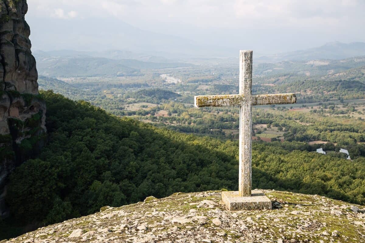 Cross on one of the rocks of Meteora.