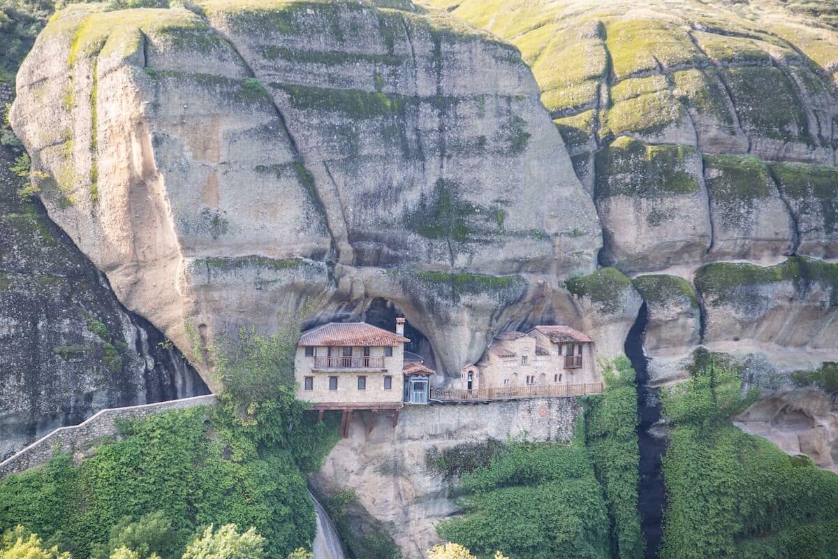 A monastery built into the cliff.