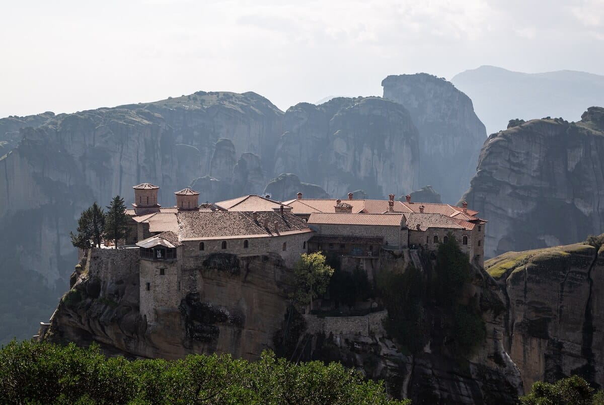 The roofs and cliffs you will find while visiting Meteora monasteries.