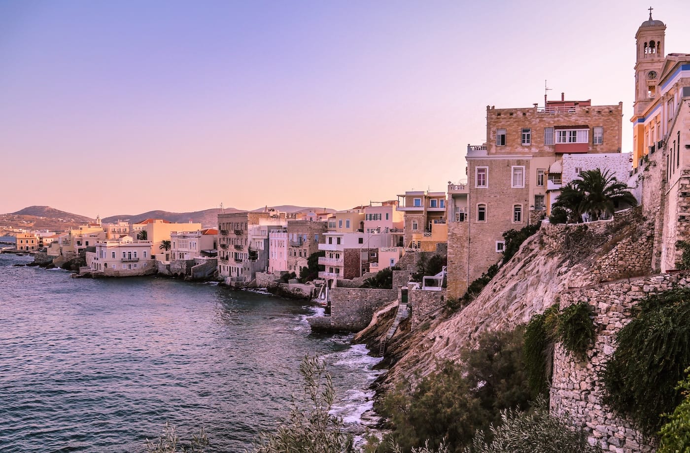 Sunset on Syros island in Greece