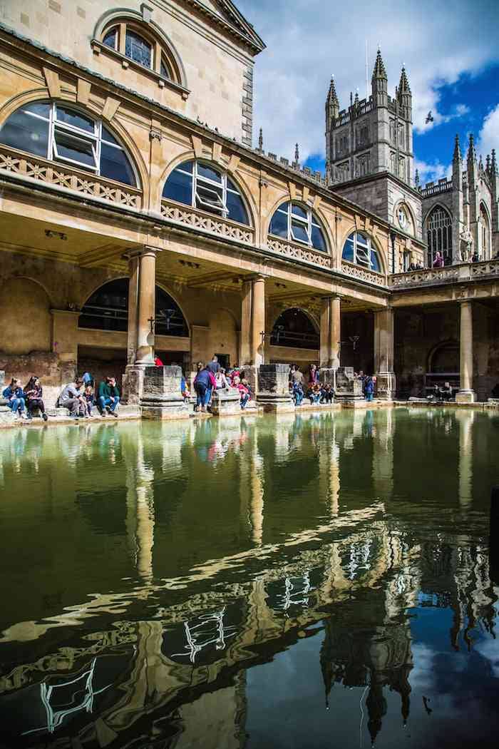 Reflections in the Romans Baths, the top attraction in the city of Bath (for good reason).