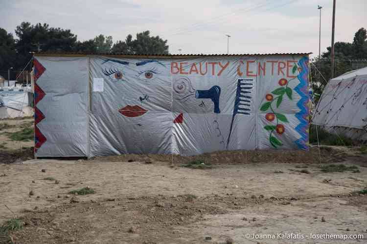 Volunteers and refugees run a beauty center for women in the refugee camp.