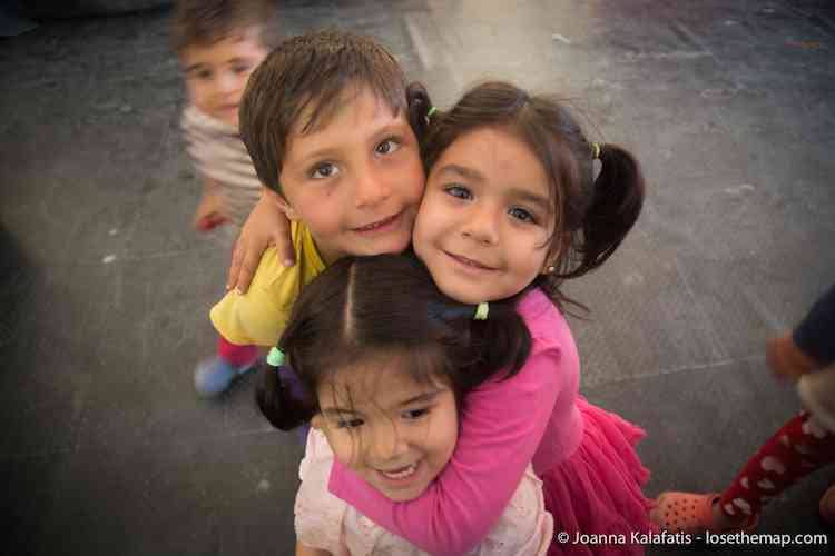 Kids Hugging in the refugee camp