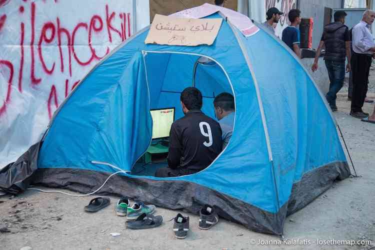 This tent could be rented hourly to play video games in the refugee camp.