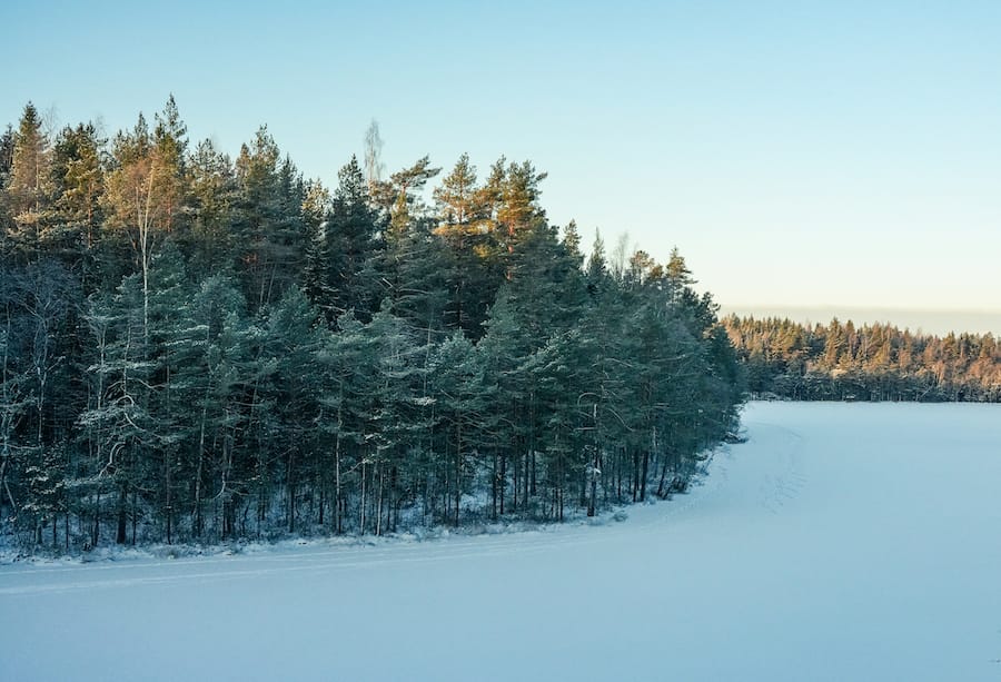 Snowy landscape in Finland. These are the conditions you need cold weather gear for.